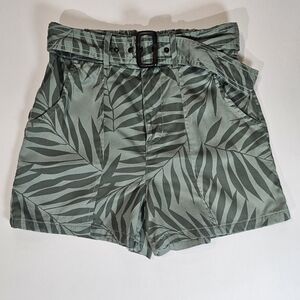 C&C California Mini Shorts Womens Small Green Tropical Palm High Rise Coastal